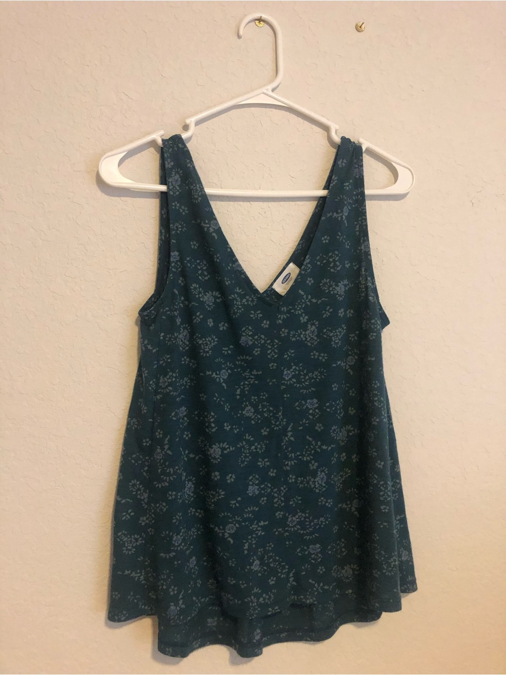 Old Navy Teal Floral V-Neck Swing Tank